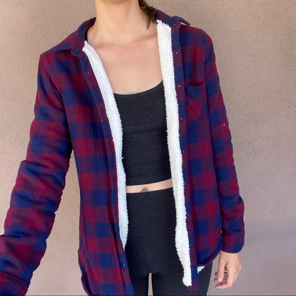 Ambiance Tops - Red and blue sherpa flannel